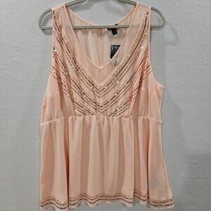 Torrid Womens Size 2 2x Peach Top Peplum Chiffon‎ Sleeveless Sequins Beads